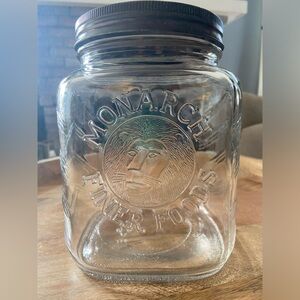 Vintage Monarch Finer Food Glass Jar w/Metal Lid